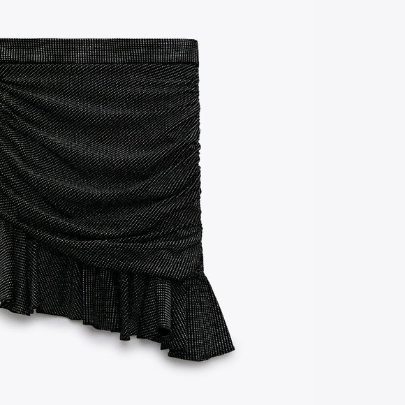 NWT Zara black & silver sparkly ruched mini skirt - Picture 5 of 11